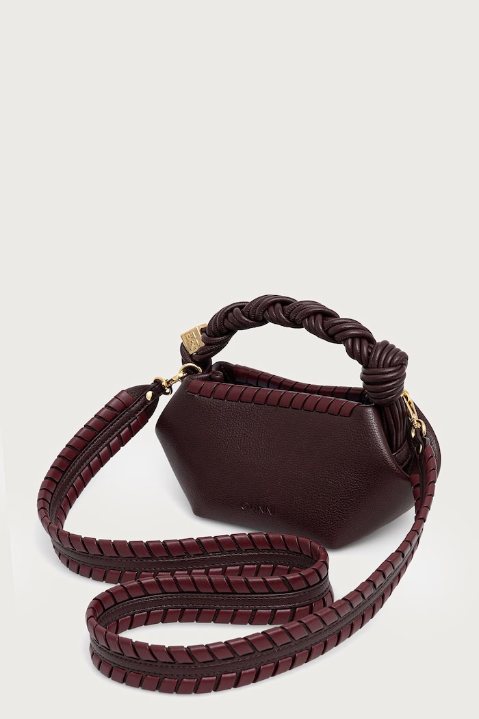Akcesoria GANNI Bou Mini Tressé torebka crossbody damska z imitacji skóry C2100038 bordowy