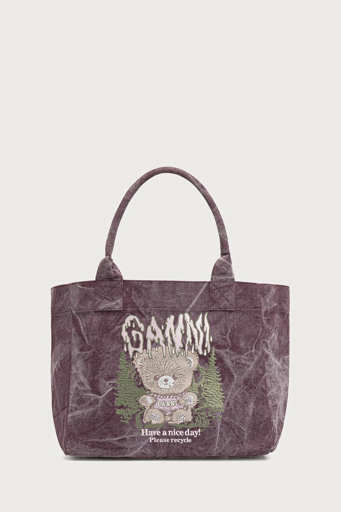 GANNI Medium Snow Teddy Bear torebka shopper damska bawełniana bordowy C2080040