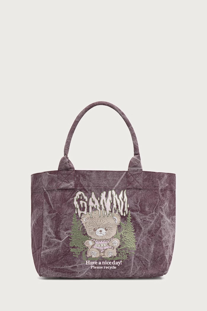 GANNI Medium Snow Teddy Bear torebka shopper damska bawełniana bordowy C2080040