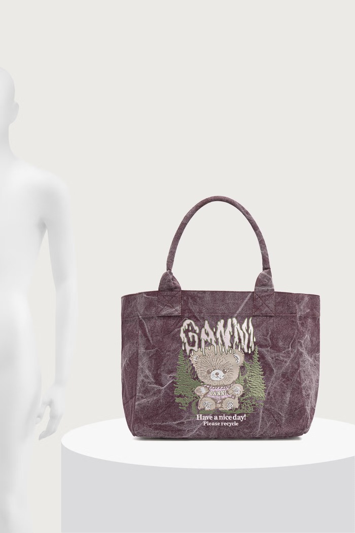 GANNI Medium Snow Teddy Bear torebka shopper damska bawełniana C2080040