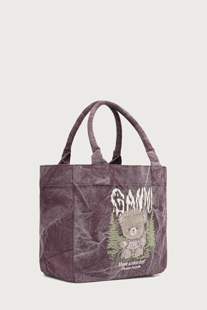 GANNI Medium Snow Teddy Bear torebka shopper damska bawełniana C2080040 bordowy AW26