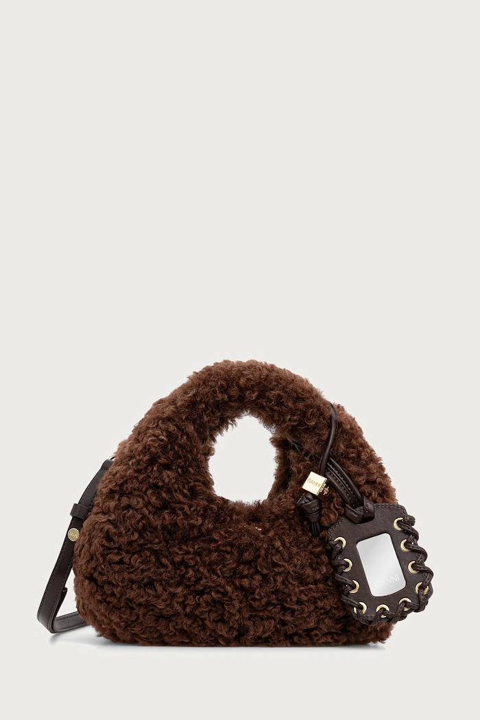 GANNI Hobo Mini Curl Fur torebka crossbody damska brązowy C1040043