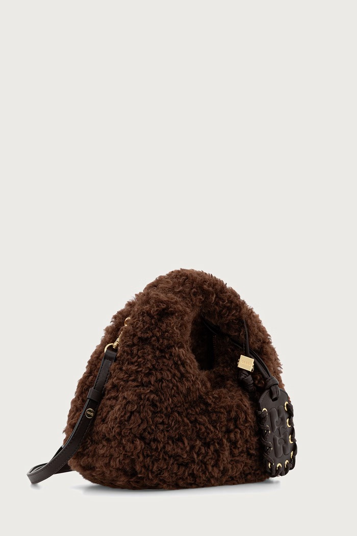 GANNI Hobo Mini Curl Fur torebka crossbody damska C1040043 brązowy AW26