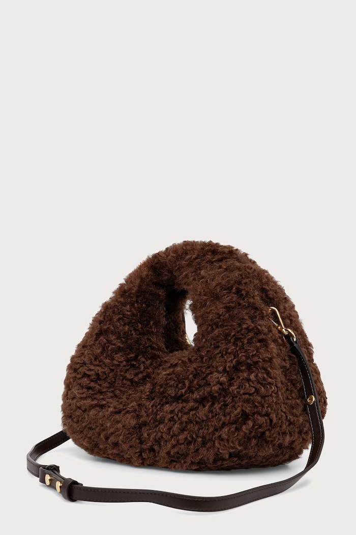 Akcesoria GANNI Hobo Mini Curl Fur torebka crossbody damska C1040043 brązowy