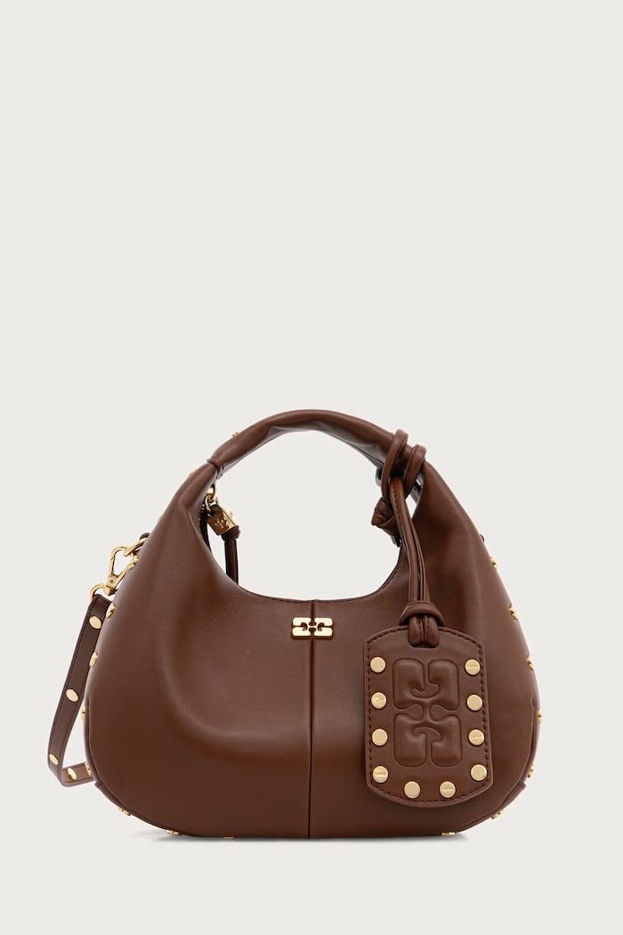 GANNI Hobo Mini Studs torebka crossbody damska z imitacji skóry brązowy C1040032