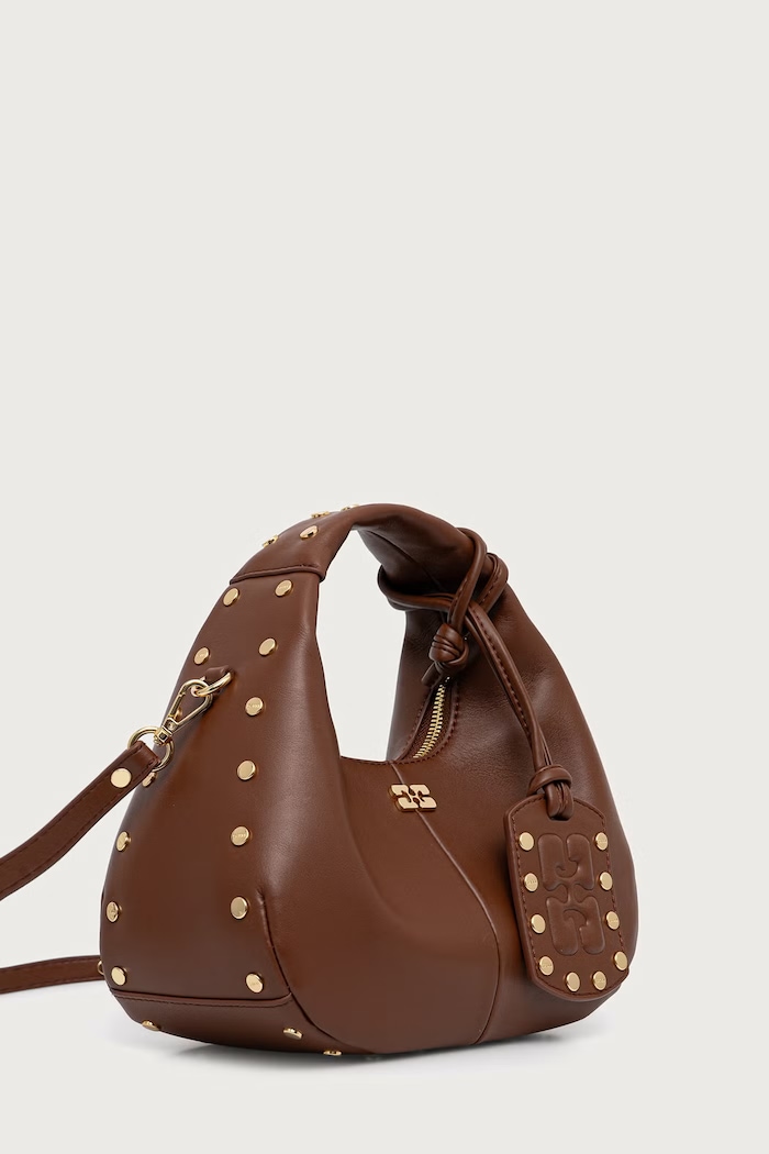 GANNI Hobo Mini Studs torebka crossbody damska z imitacji skóry C1040032 brązowy AW26