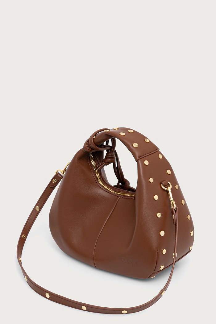 Akcesoria GANNI Hobo Mini Studs torebka crossbody damska z imitacji skóry C1040032 brązowy