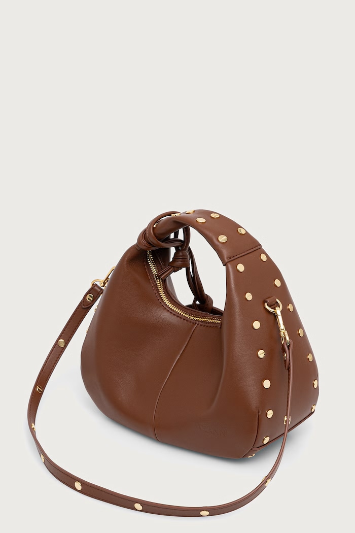 Akcesoria GANNI Hobo Mini Studs torebka crossbody damska z imitacji skóry C1040032 brązowy