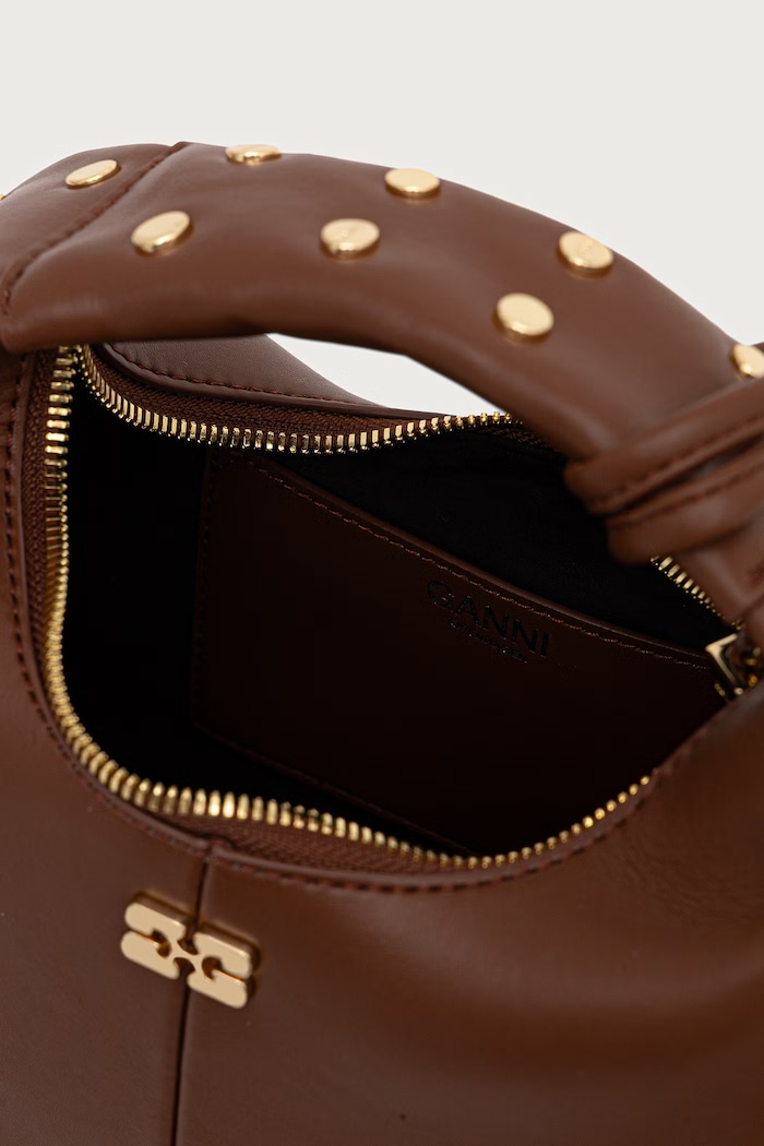 Hobo Mini Studs torebka crossbody damska z imitacji skóry GANNI brązowy C1040032