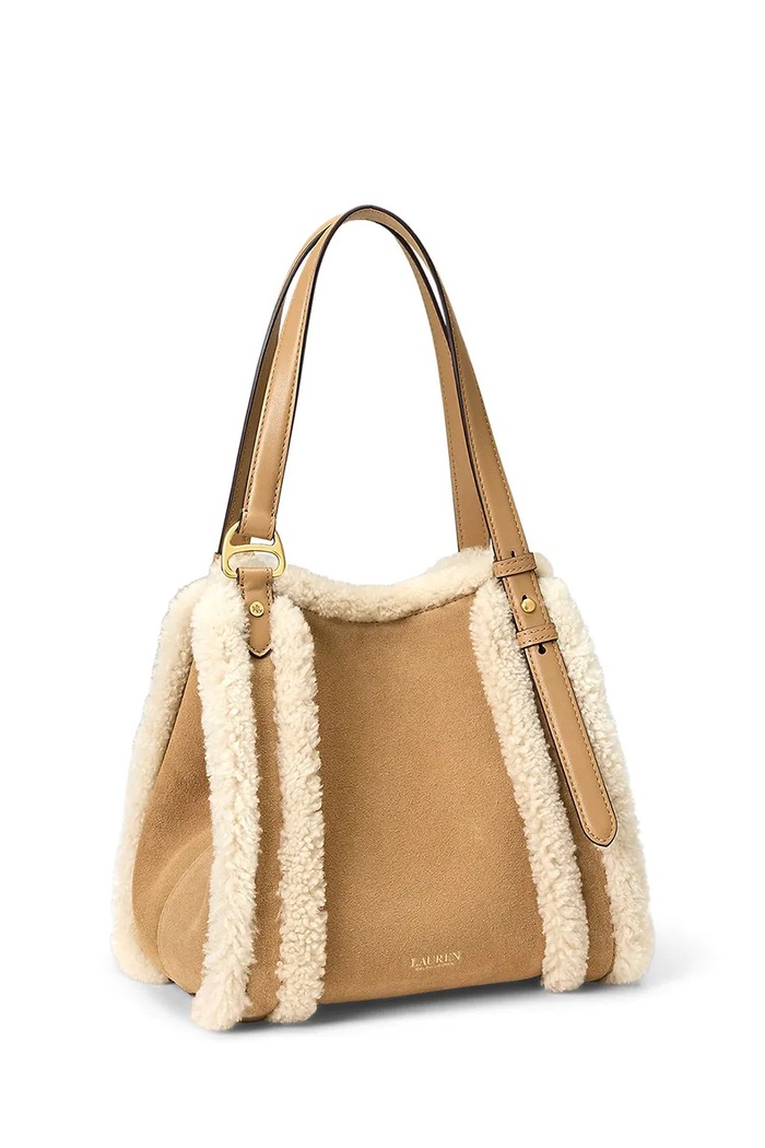Akcesoria Lauren Ralph Lauren Torebka tote damska zamszowa 431P18713 brązowy