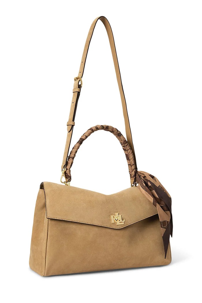 Akcesoria Lauren Ralph Lauren Torebka shopper damska zamszowa 431P18402 beżowy