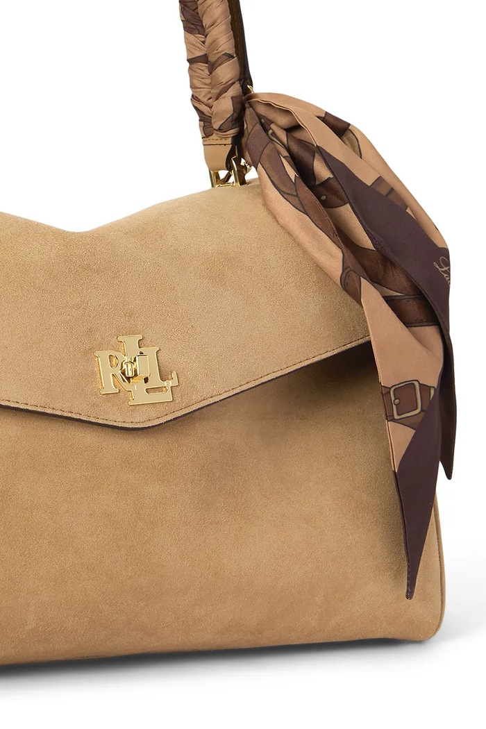 Torebka shopper damska zamszowa Lauren Ralph Lauren beżowy 431P18402