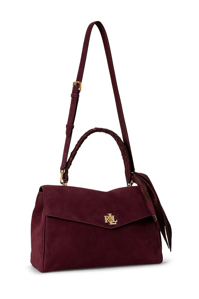 Akcesoria Lauren Ralph Lauren Torebka shopper damska zamszowa 431P18402 bordowy