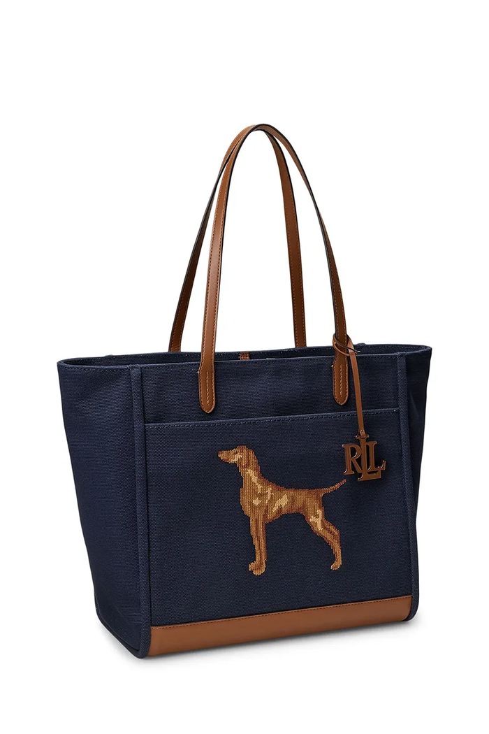 Akcesoria Lauren Ralph Lauren Torebka tote damska bawełniana 431P18735 granatowy
