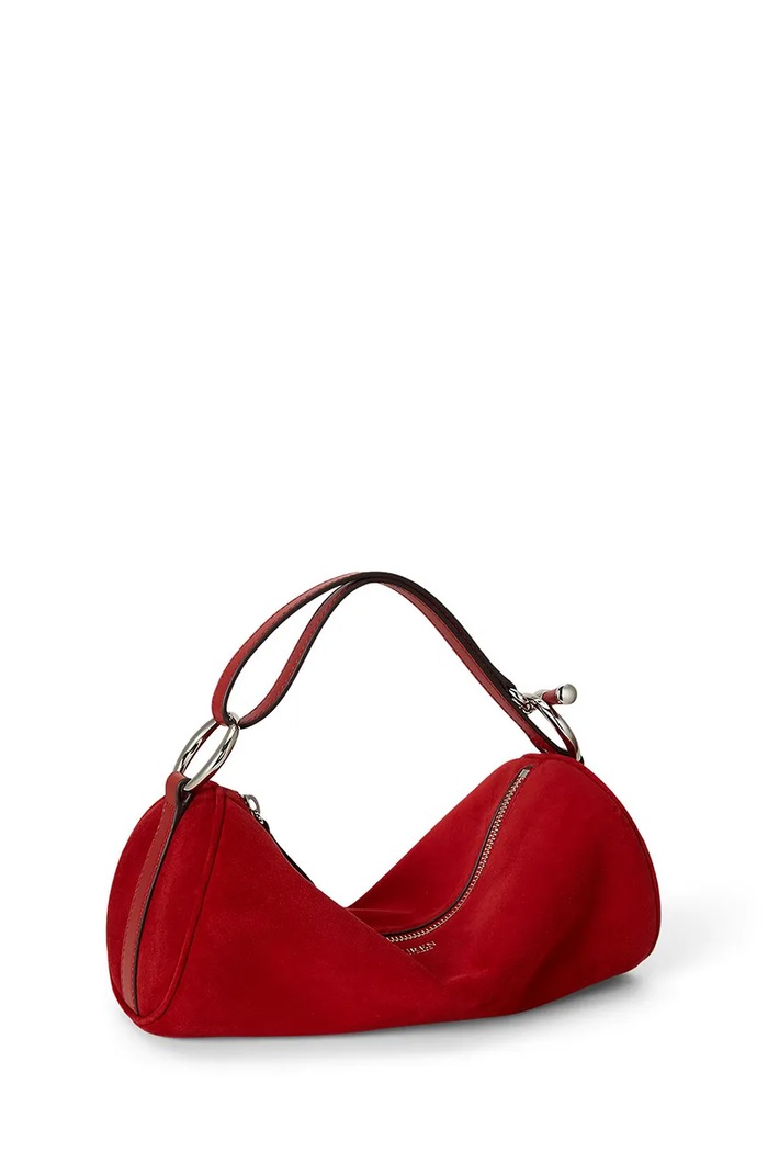 Akcesoria Lauren Ralph Lauren Torebka bagietka damska zamszowa 431P18423 czerwony