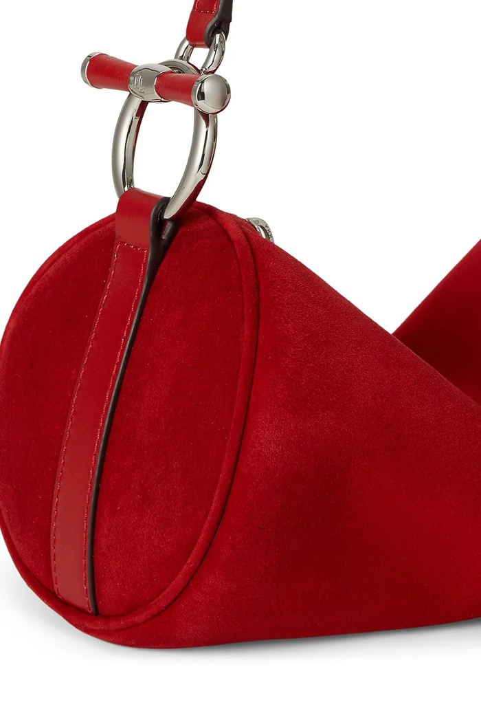 Torebka bagietka damska zamszowa Lauren Ralph Lauren 431P18423 czerwony