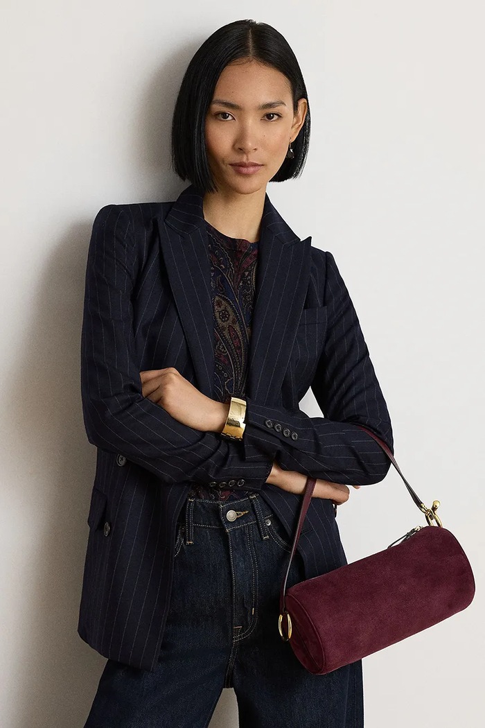 Lauren Ralph Lauren Geantă baguette pentru femei din piele întoarsă 431P18423