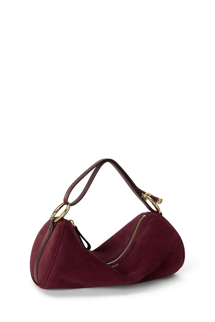 Accesorii Lauren Ralph Lauren Geantă baguette pentru femei din piele întoarsă 431P18423 burgundia