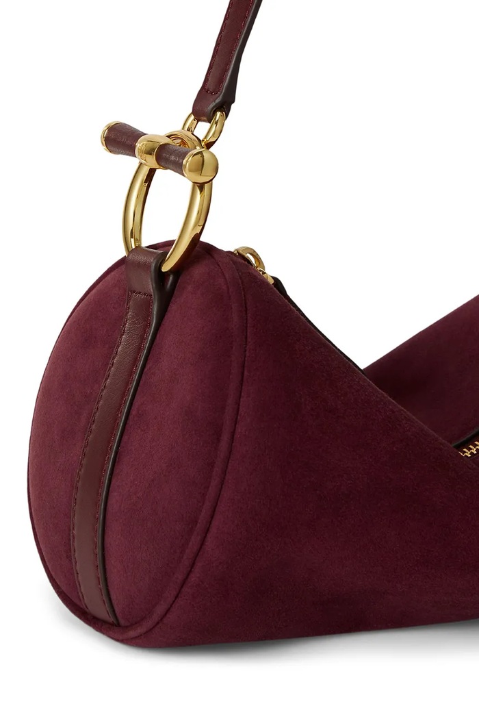 Geantă baguette pentru femei din piele întoarsă Lauren Ralph Lauren burgundia 431P18423