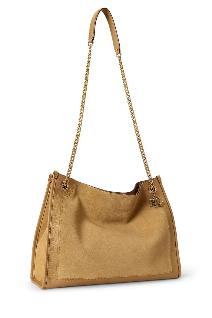 Akcesoria Lauren Ralph Lauren Torebka shopper damska zamszowa 431980176 brązowy