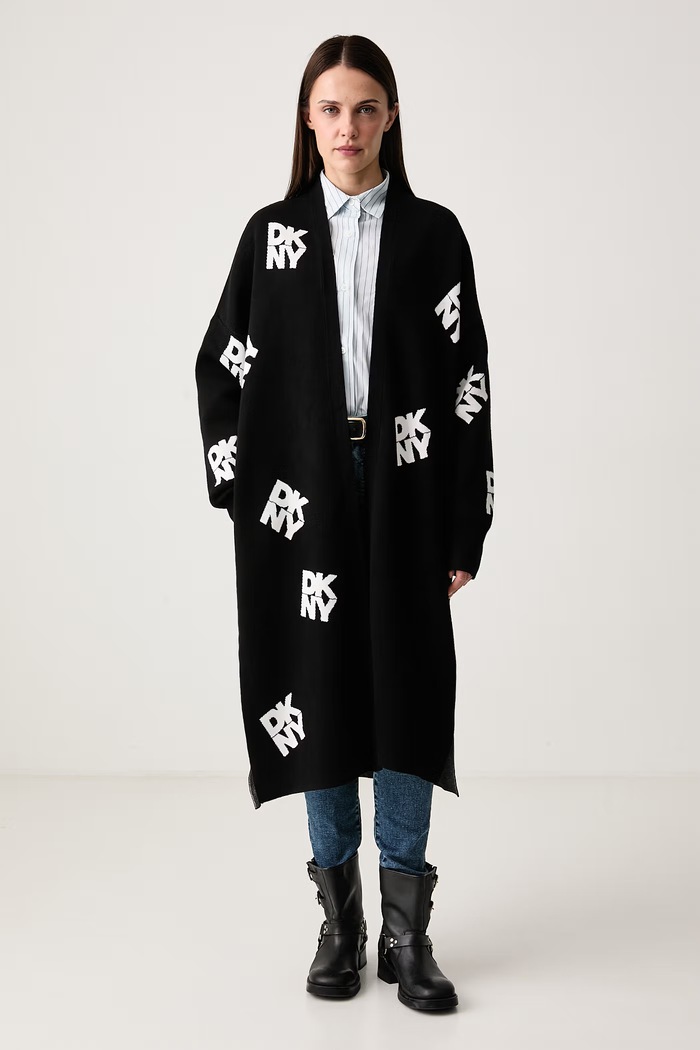 DKNY Kardigan damski z wiskozy czarny P6MXAF16