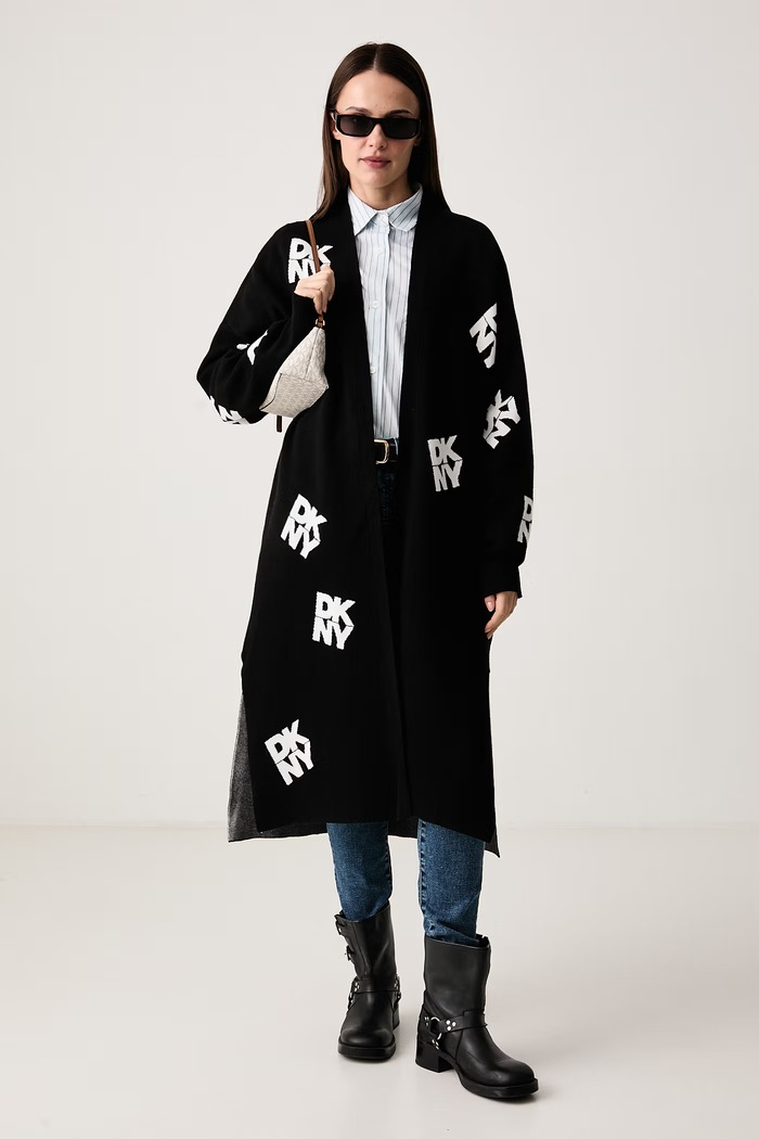 DKNY Kardigan damski z wiskozy P6MXAF16 czarny AW26