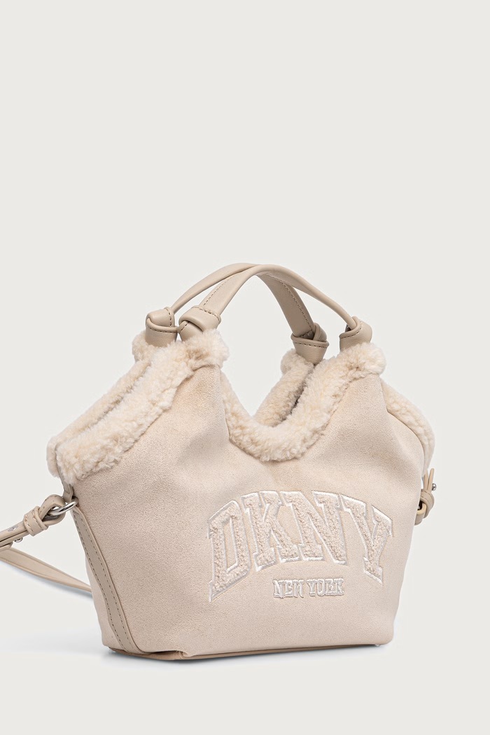 DKNY Torebka crossbody damska z imitacji zamszu R63ECM60 beżowy AW26