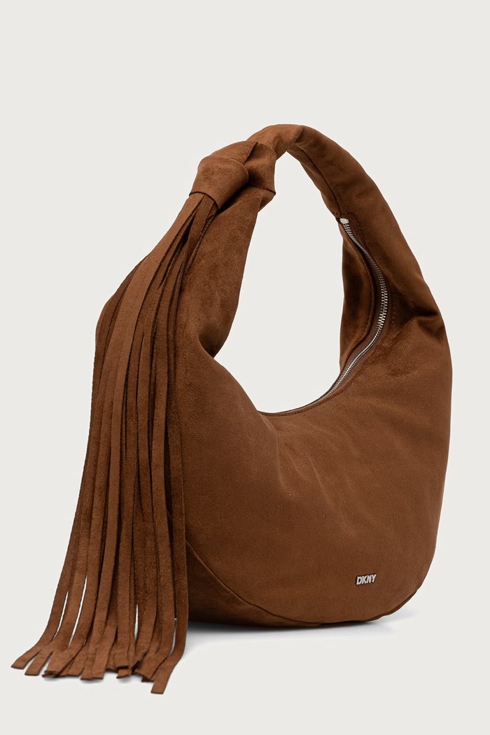 DKNY Torebka hobo damska z imitacji zamszu R63CMR37 brązowy AW26