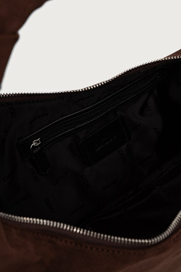 Torebka hobo damska z imitacji zamszu DKNY brązowy R63CMR37