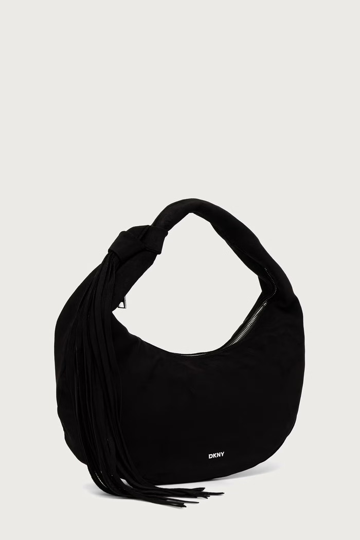 DKNY Torebka hobo damska z imitacji zamszu R63CMR37 czarny AW26