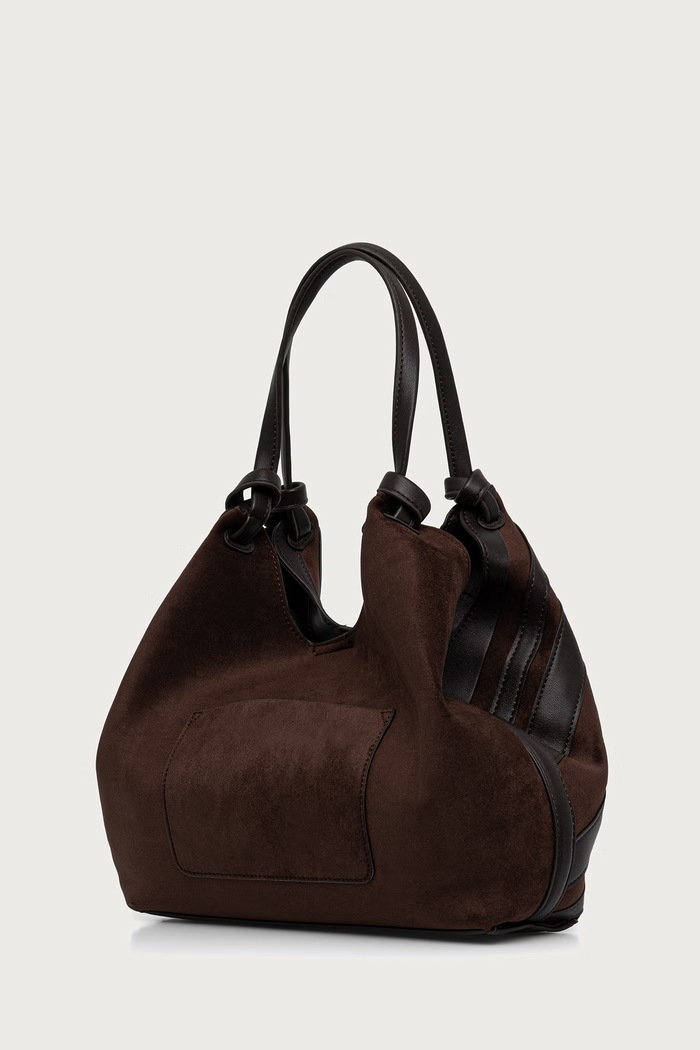 Torebka shopper damska z imitacji zamszu DKNY R63AME49 brązowy