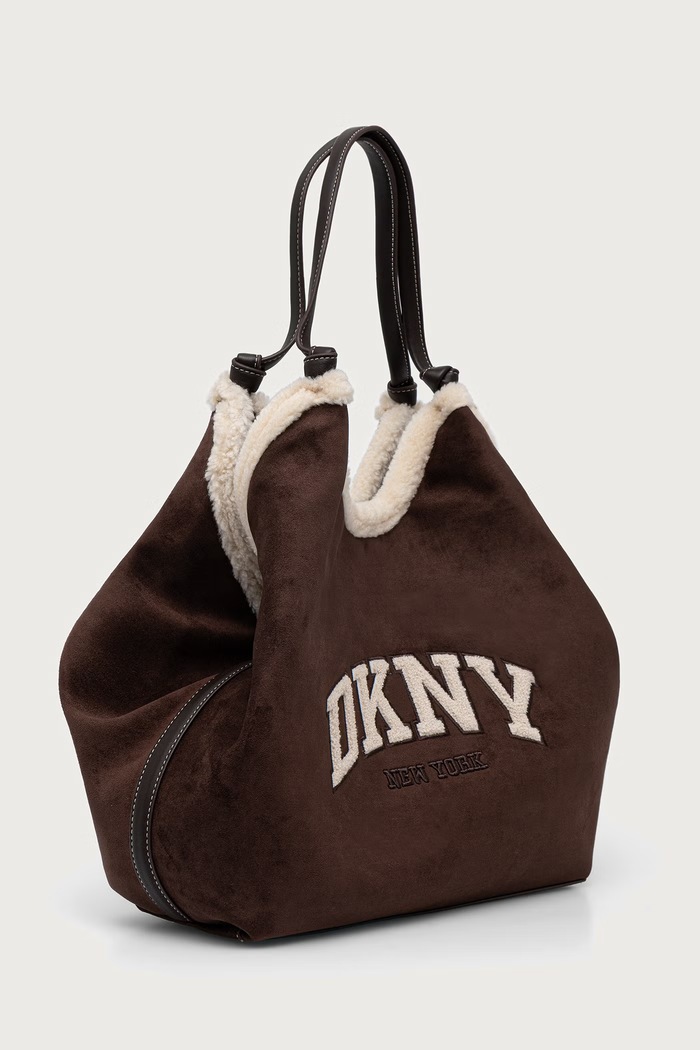 DKNY Torebka tote damska z imitacji zamszu R63ACE48 brązowy AW26