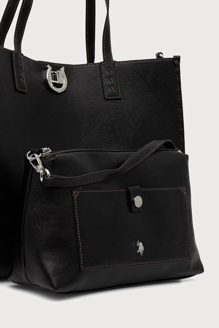 Torebka shopper damska z imitacji skóry MIDDLETON U.S. Polo Assn. czarny BIU0M9372WVP