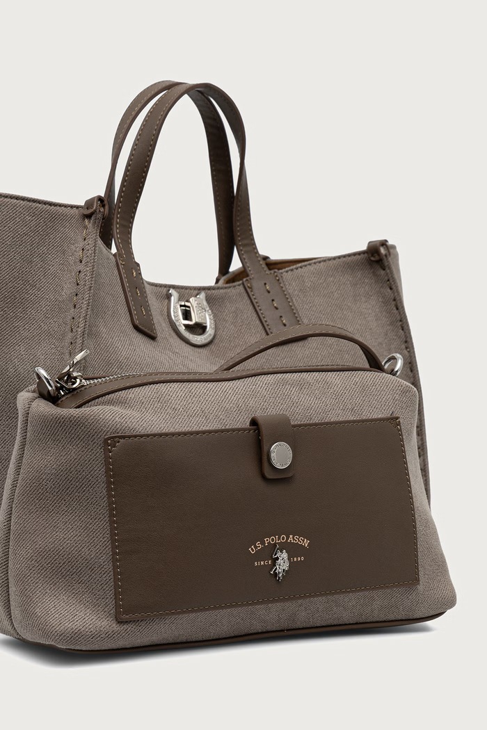 Torebka shopper damska z bawełną MIDDLETON U.S. Polo Assn. beżowy BIU0M8869WZC