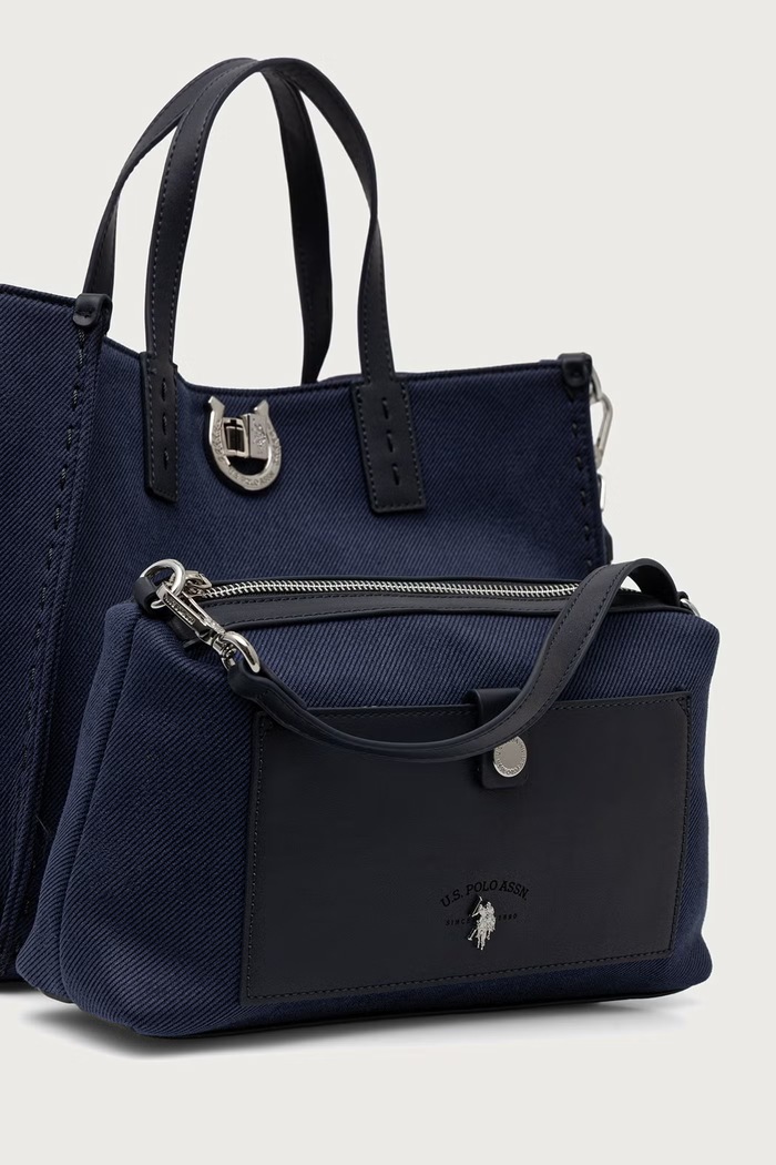 Torebka shopper damska z bawełną MIDDLETON U.S. Polo Assn. BIU0M8869WZC granatowy