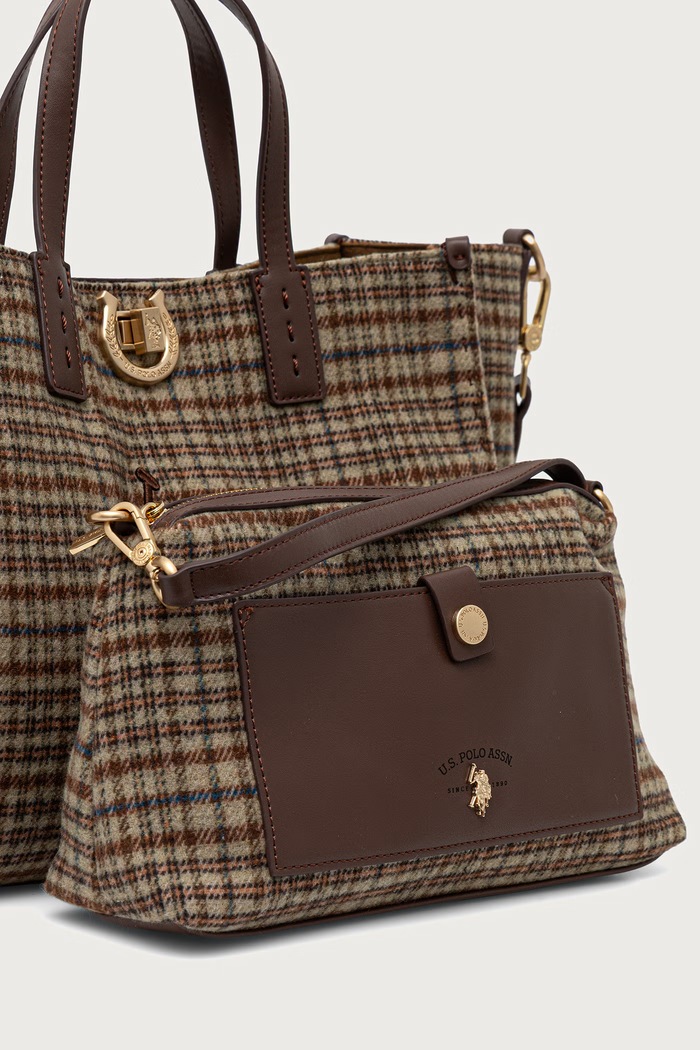 Torebka shopper damska z bawełną MIDDLETON U.S. Polo Assn. BIU0M8869WZC brązowy