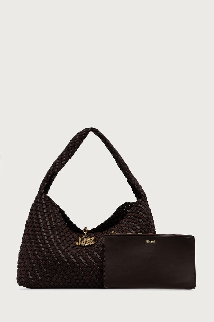 Just Cavalli Torebka shopper damska z imitacji skóry brązowy 81RA4BO1.ZSE81