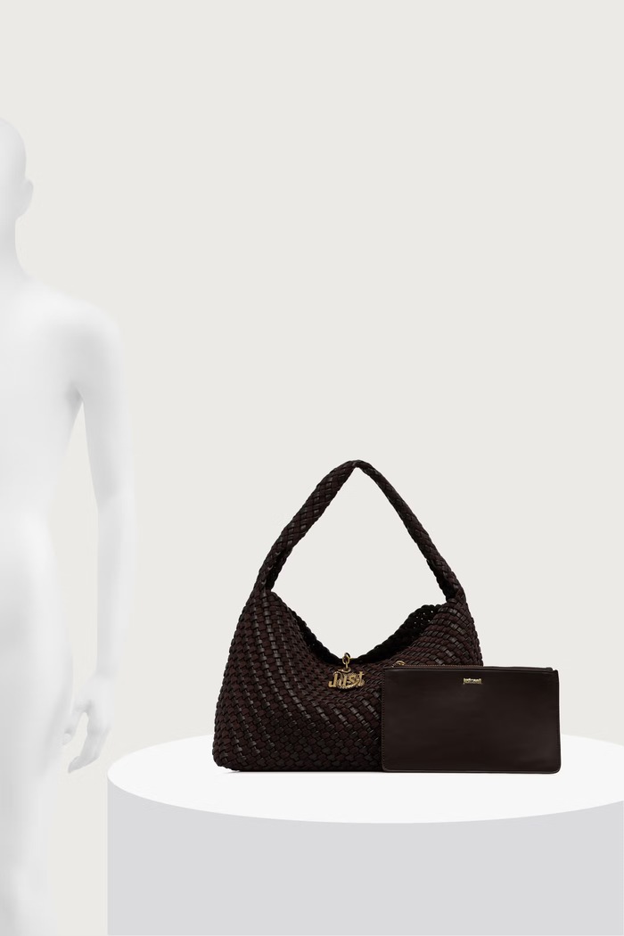 Torebka shopper damska z imitacji skóry Just Cavalli brązowy 81RA4BO1.ZSE81