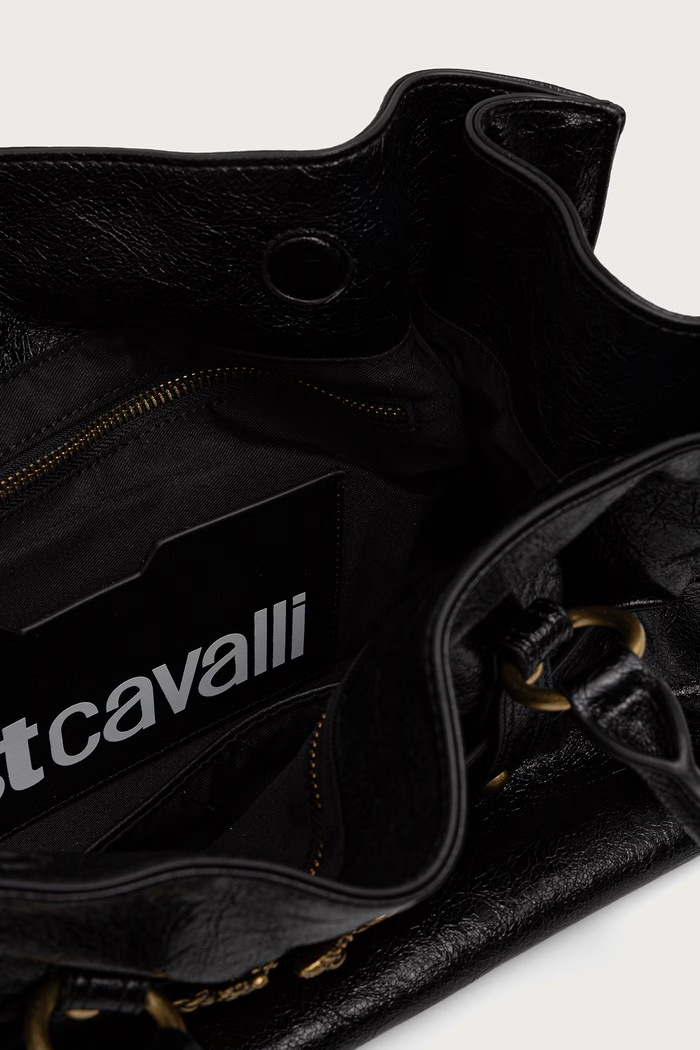 Torebka shopper damska z imitacji skóry Just Cavalli 81RA4BE2.ZS969 czarny