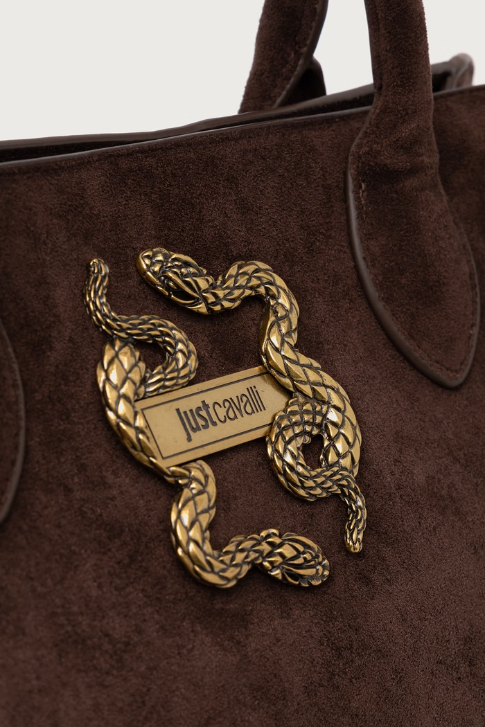 Torebka shopper damska z imitacji zamszu Just Cavalli 81RA4BB3.ZSE74 brązowy
