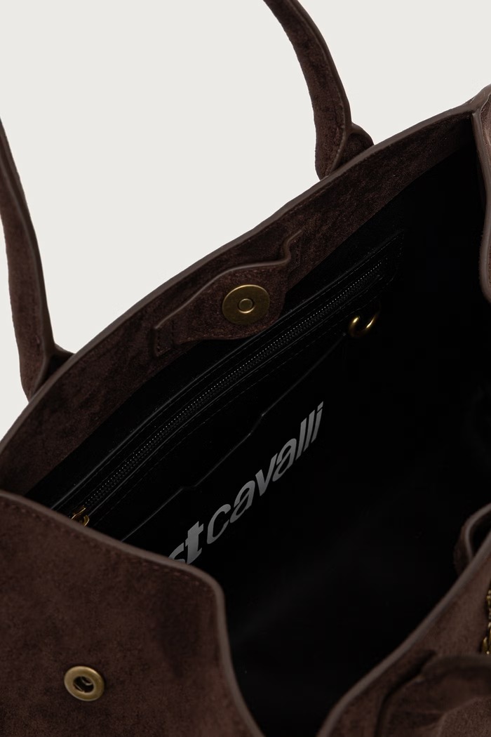 Torebka shopper damska z imitacji zamszu Just Cavalli brązowy 81RA4BB3.ZSE74