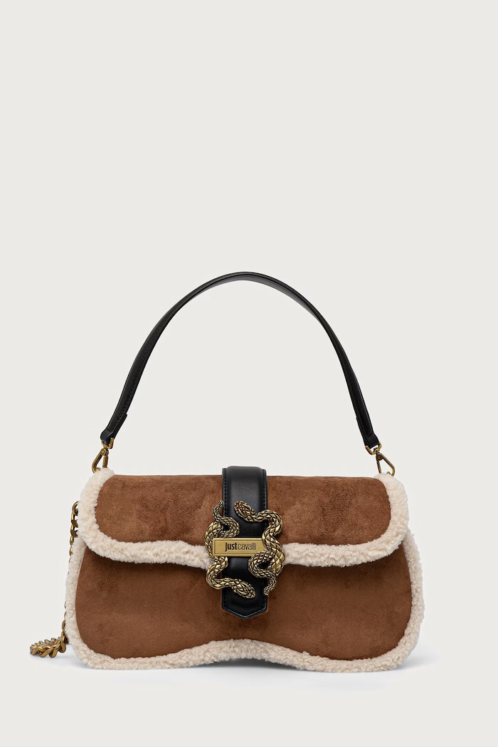 Just Cavalli Torebka crossbody damska z imitacji zamszu brązowy 81RA4BA1.ZSE75