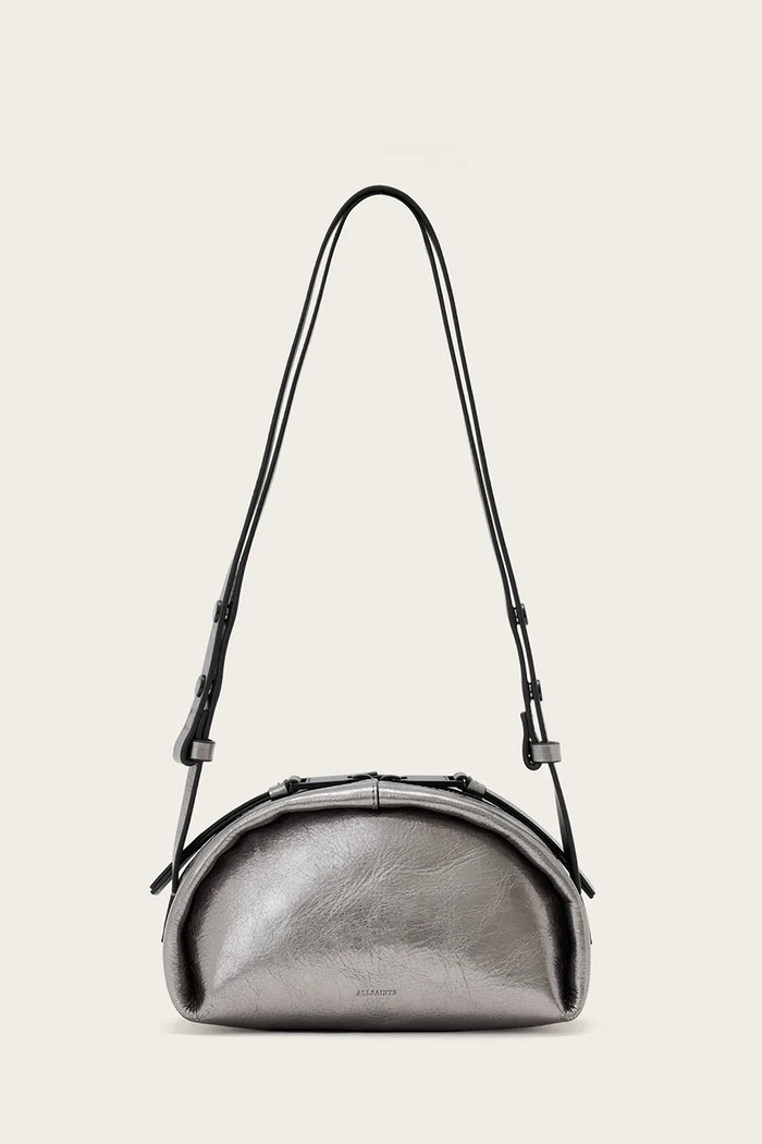 AllSaints Torebka crossbody damska skórzana EFFIE srebrny W179XF