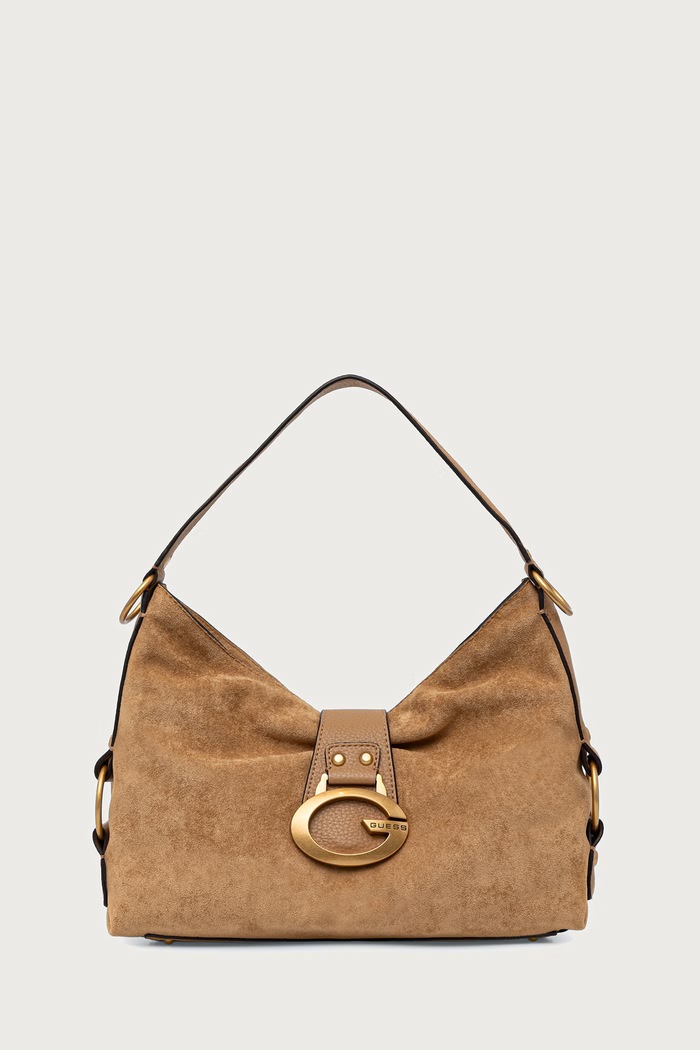 Guess Torebka hobo damska z imitacji zamszu CAMDEN beżowy HWSG93.08180