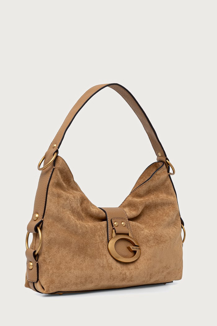 Guess Torebka hobo damska z imitacji zamszu CAMDEN HWSG93.08180 beżowy AW26