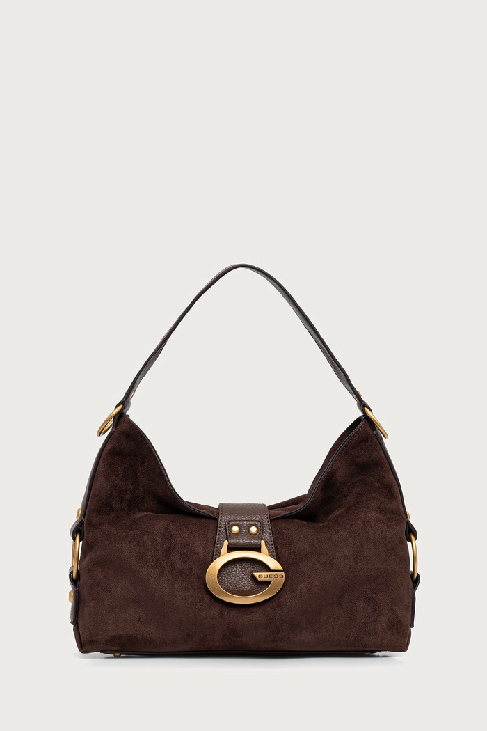 Guess Torebka hobo damska z imitacji zamszu CAMDEN brązowy HWSG93.08180