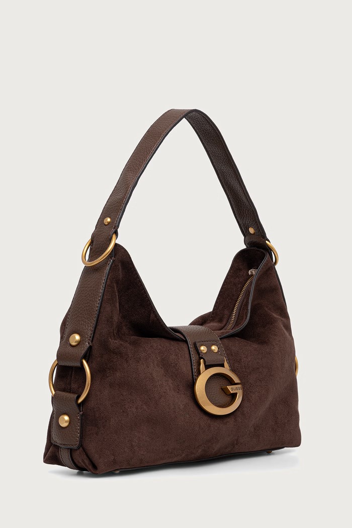 Guess Torebka hobo damska z imitacji zamszu CAMDEN HWSG93.08180 brązowy AW26