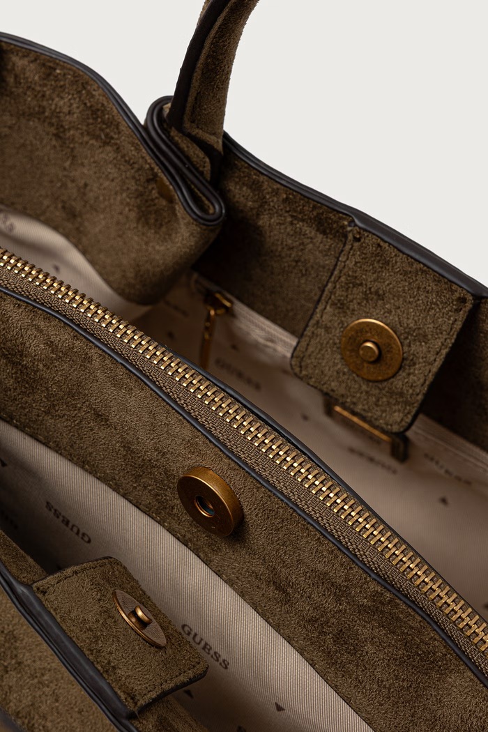 Torebka tote damska z imitacji zamszu ALLEGRA Guess zielony HWSG22.37060