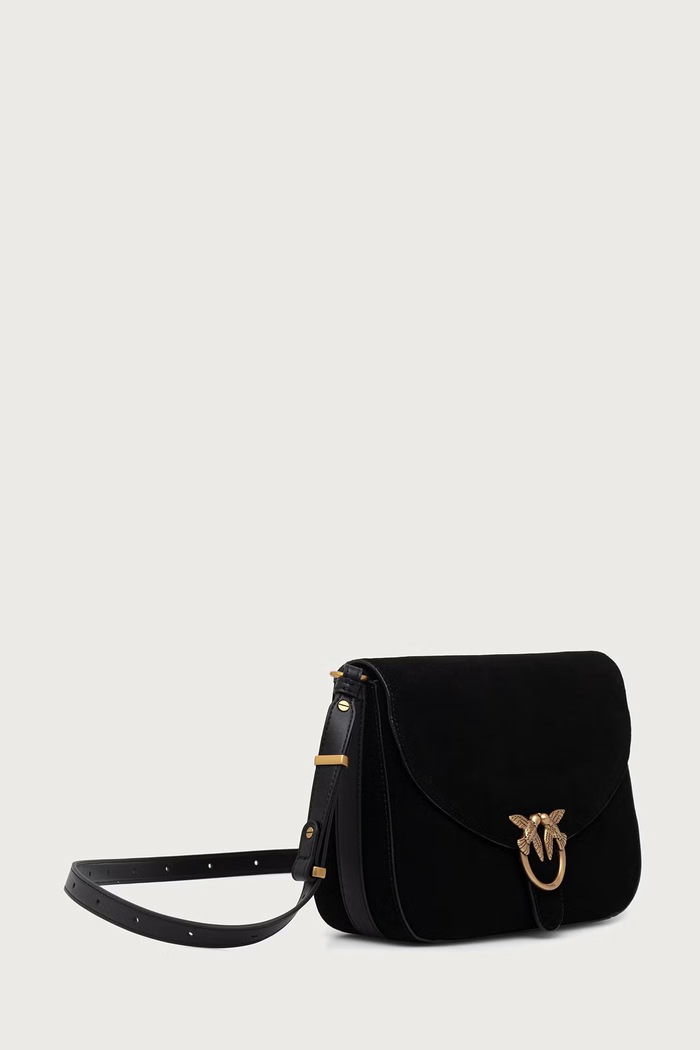 Pinko Torebka crossbody damska zamszowa 107655.A0F6 czarny AW26