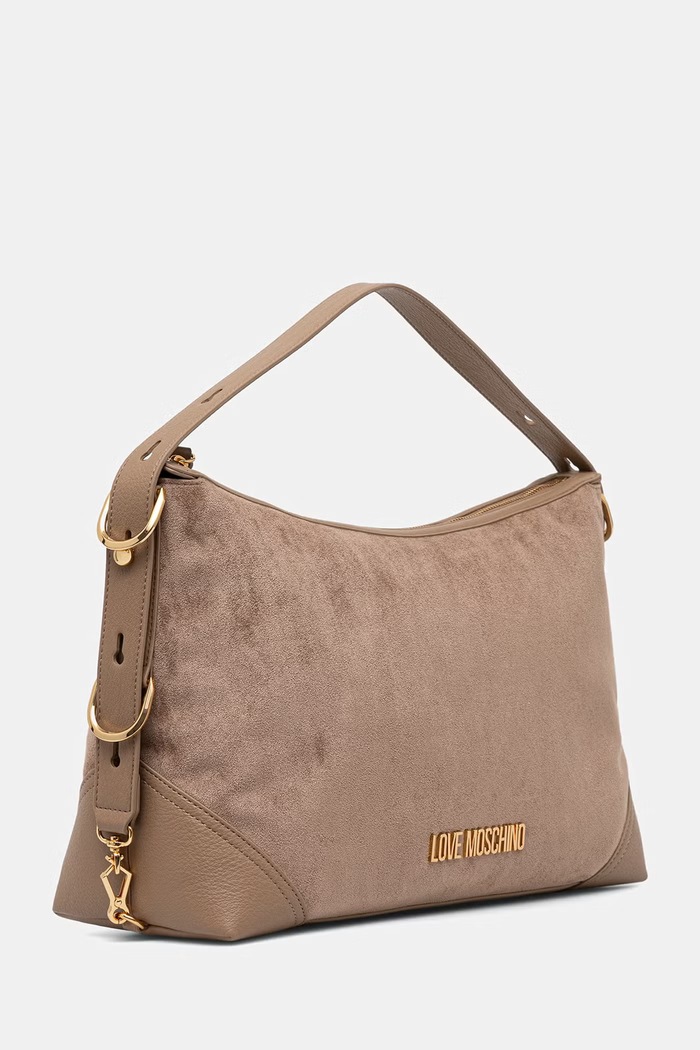 Love Moschino torebka hobo damska z imitacji zamszu JC4090PP1PLD110A beżowy AW26